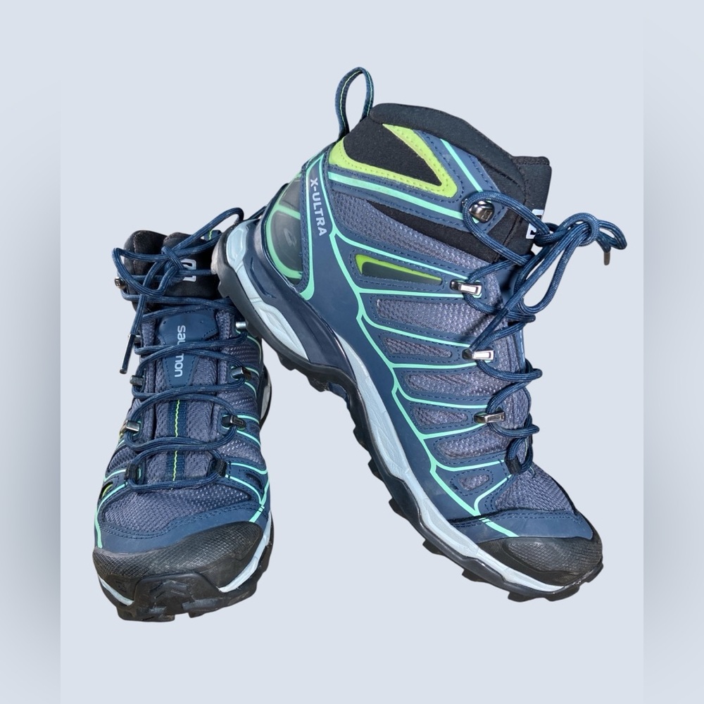 Salomon X Ultra Mid GTX Hiking Boots Women’s 6 Waterproof Navy Trail Shoes Blue